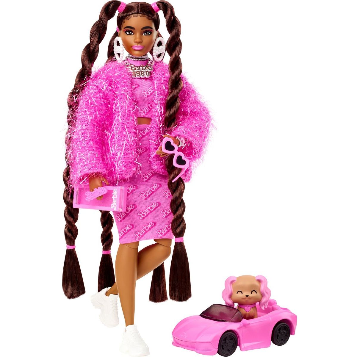 Mattel Barbie Extra Růžové šaty Zlaté osmdesátky