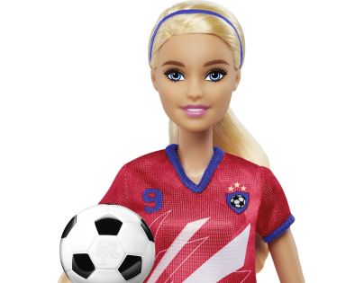 Mattel Barbie fotbalová panenka Barbie v červeném dresu - Poškozený obal