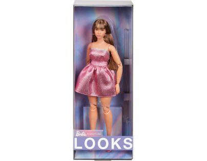 Mattel Barbie Looks brunetka v růžových mini šatech - Poškozený obal