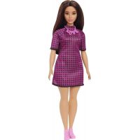 Mattel Barbie modelka černorůžové kostkované šaty
