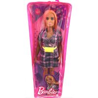 Mattel Barbie modelka kárované šaty se žlutou ledvinkou 3