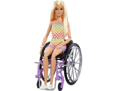 Mattel Barbie Modelka na invalidním vozíku v kostkovaném overalu 29 cm
