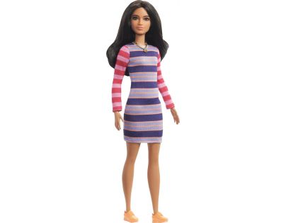 Mattel Barbie modelka pruhované šaty s dlouhými rukávy
