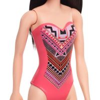 Mattel Barbie v plavkách černovlasá růžové se vzorem 5