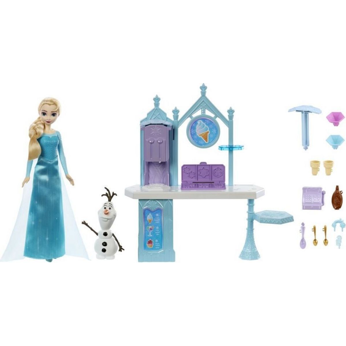 Mattel Frozen zmrzlinový stánek s Elsou a Olafem herní set HMJ48