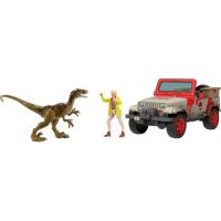 Mattel Jurassic World Ellie Sattlerová s autem a dinosaurem HLN16