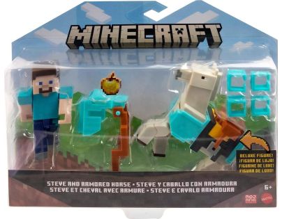 Mattel Minecraft 8 cm figurka dvojbalení Steve and Armored Horse - Poškozený obal