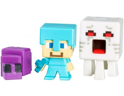 Mattel Minecraft minifigurka 3ks - Ghast, Steve with Diamond Armor and Endermite