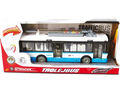 Městský trolejbus na setrvačník s osvětlením a zvukem - modrý