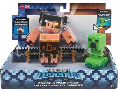 Minecraft Legends dvě figurky 8 cm Creeper vs. Piglin Bruiser - Poškozený obal