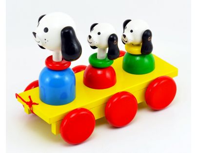 Miva Tři psi Dřevěná tahací hračka