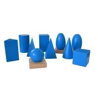 Montessori Geometrická tělesa s podstavci a krabicí 3