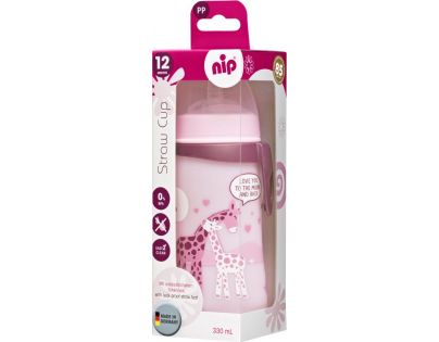 Nip Straw cup láhev s brčkem žirafy 330 ml
