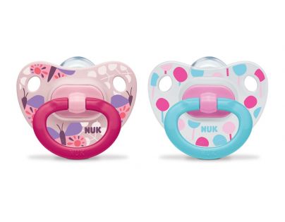 NUK Dudlík Classic Happy Days duo pack, SI, V2 6-18m 2ks Box růžový-zelený úchyt