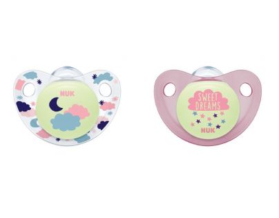 NUK Dudlík Trendline Den & Noc duo pack, SI, V2 6-18m 2ks Box růžové Sweet dreams s mráčky
