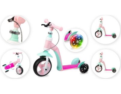 MoMi Elios Odrážedlo a koloběžka 2 v 1 růžová