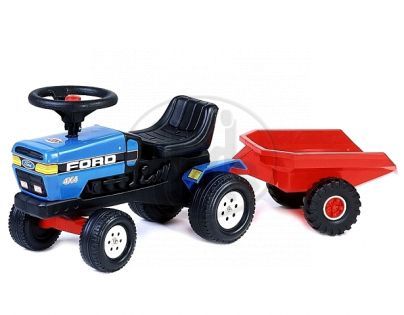 Odrážedlo traktor FORD 4x4 modrý + přívěs červený