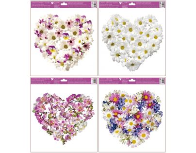 Anděl Okenní fólie Srdce z květů 30 x 33,5 cm bílofialové