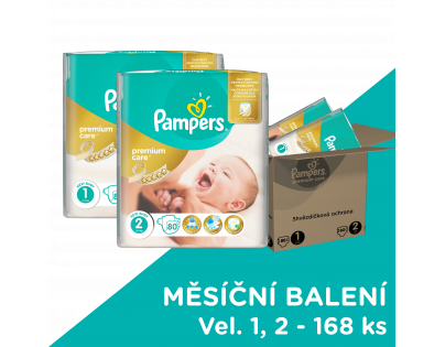 Pampers Premium Care 1 Newborn + Premium Care 2 mini 168ks