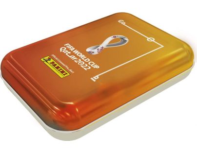 Panini Fifa World Cup 2022 Adrenalyn plechová krabička do kapsy oranžová