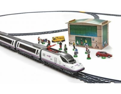 Pequetren Vysokorychlostní vlak Renfe Ave s horským tunelem a stanicí