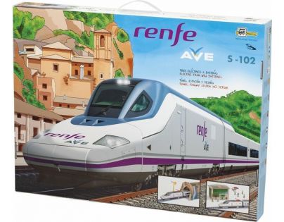 Pequetren Vysokorychlostní vlak Renfe Ave s horským tunelem a stanicí