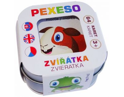 Pexeso Zvířátka 64 karet v plechové krabičce