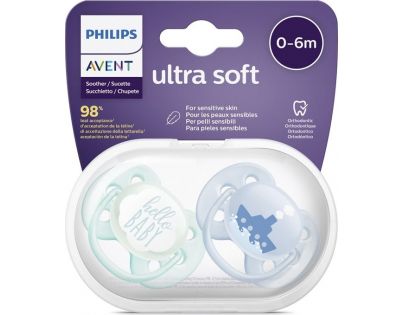 Philips Avent Šidítko Ultrasoft Text 0-6m chlapec, 2 ks