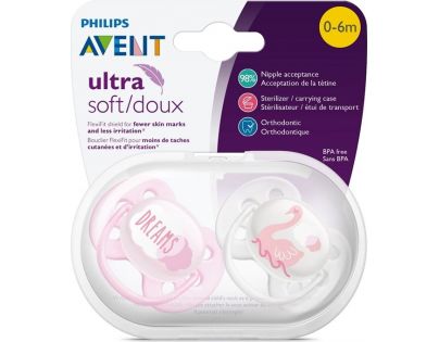 Philips Avent Šidítko Ultrasoft Text 0-6m dívka, 2 ks
