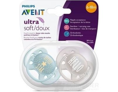 Philips Avent Šidítko Ultrasoft Text 6-18m chlapec, 2 ks