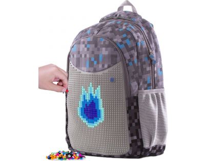 Pixie Crew Kreativní studentský batoh Minecraft šedo-modrý
