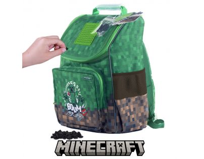 Pixie Crew Minecraft Školní aktovka s malým panelem hnědo-zelená