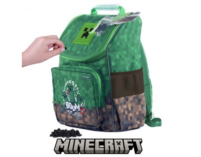 Pixie Crew Minecraft Školní aktovka s malým panelem hnědo-zelená