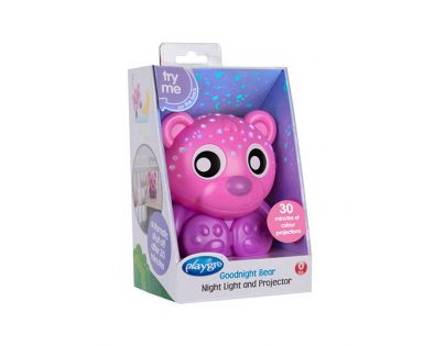 Playgro Usínací lampička Sedící medvídek s projektorem růžový