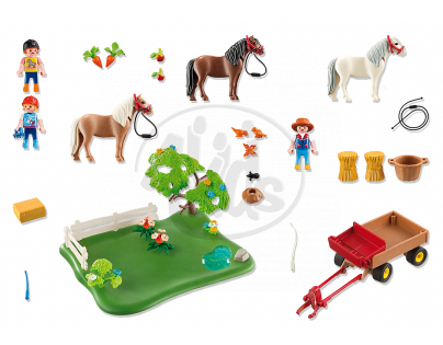 Playmobil 5457 - Výroční Compact Set Pastva poníků a vozík na seno