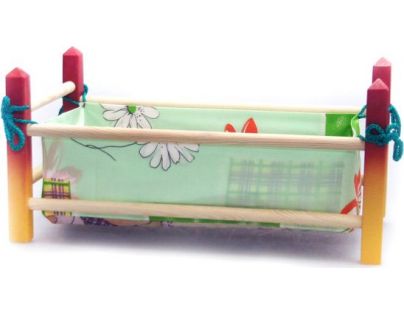 Toy Postýlka dřevěná malá barevná 39 cm Červenožlutá konstrukce