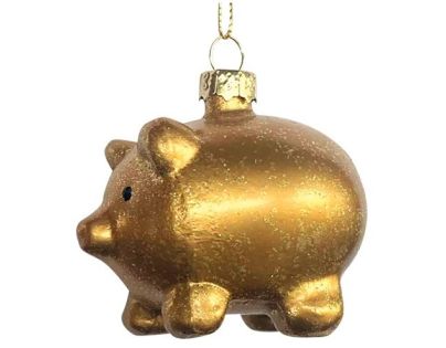 Prasátko skleněné s glitrem 6,5 x 6 x 4,5 cm