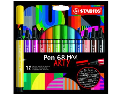 Prémiový vláknový fix se silným klínovým hrotem STABILO Pen 68 MAX ARTY 12 ks sada