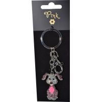 Přívěsek na klíče - Pes s růžovým kamenem 2