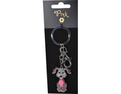 Přívěsek na klíče - Pes s růžovým kamenem