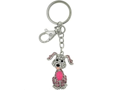 Přívěsek na klíče - Pes s růžovým kamenem