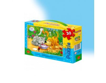 Puzzle 30 dílů-Pes a kočka kreslená