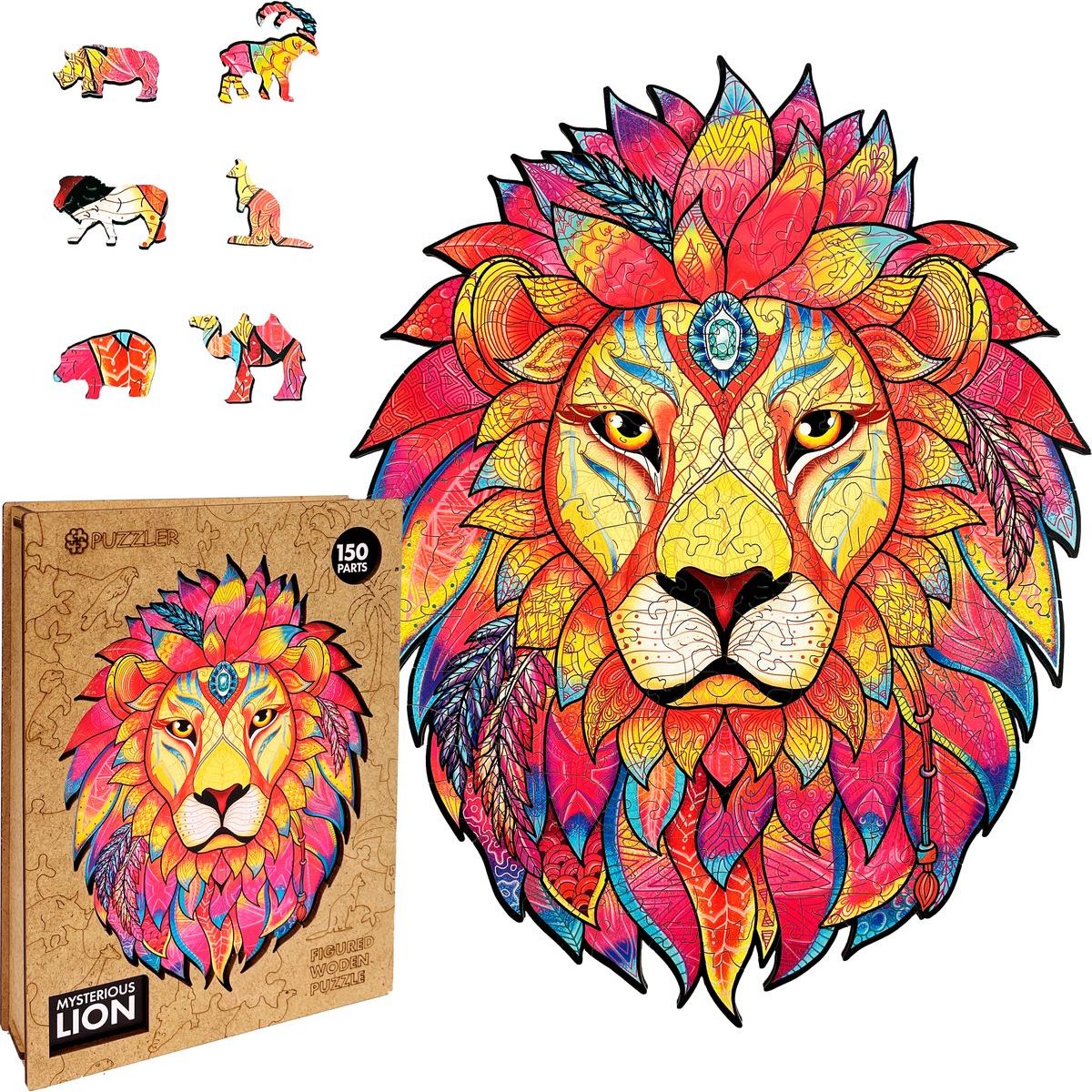 Puzzler dřevěné barevné puzzle Tajemný lev