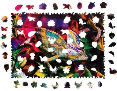 Puzzler Dřevěné barevné puzzle Úžasný chameleon