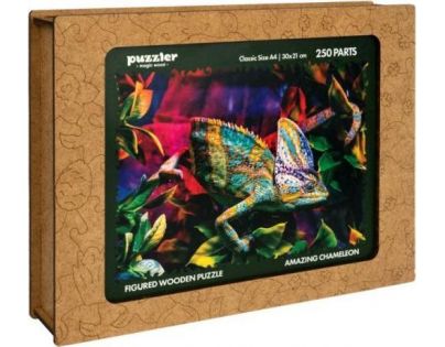 Puzzler Dřevěné barevné puzzle Úžasný chameleon