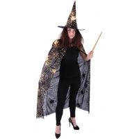 Rappa Čarodějnický plášť s kloboukem a pavučinou pro dospívající Halloween