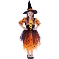 Rappa Dětský kostým Oranžová čarodějnice s kloboukem 105 - 116 cm