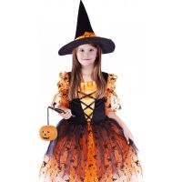 Rappa Dětský kostým Oranžová čarodějnice s kloboukem 117 - 128 cm 2