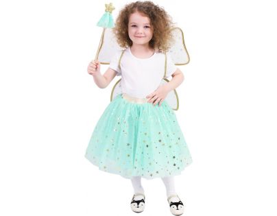 Rappa Dětský kostým tutu Sukně zelená víla s hůlkou a křídly 104 - 146 cm