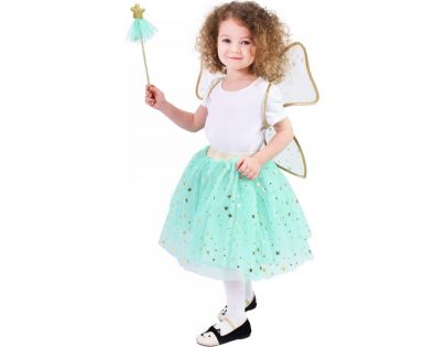 Rappa Dětský kostým tutu Sukně zelená víla s hůlkou a křídly 104 - 146 cm